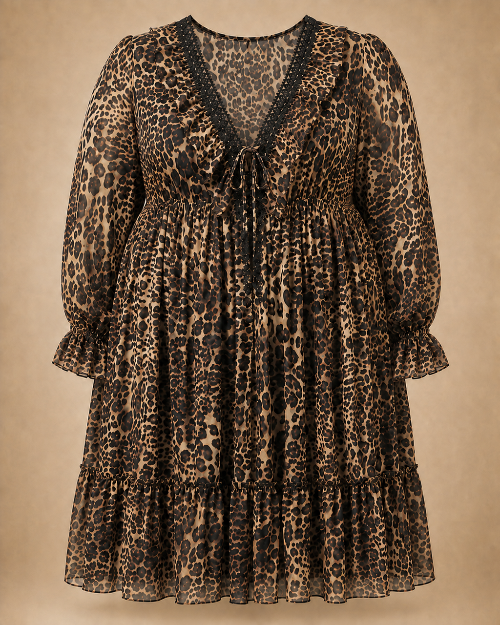 Robe léopard originale grande taille à dentelle et laçage effet corset