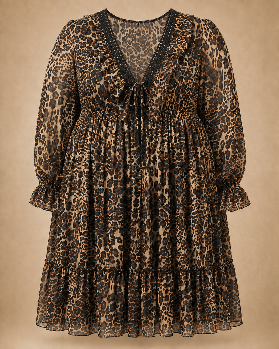 Robe léopard originale grande taille à dentelle et laçage effet corset