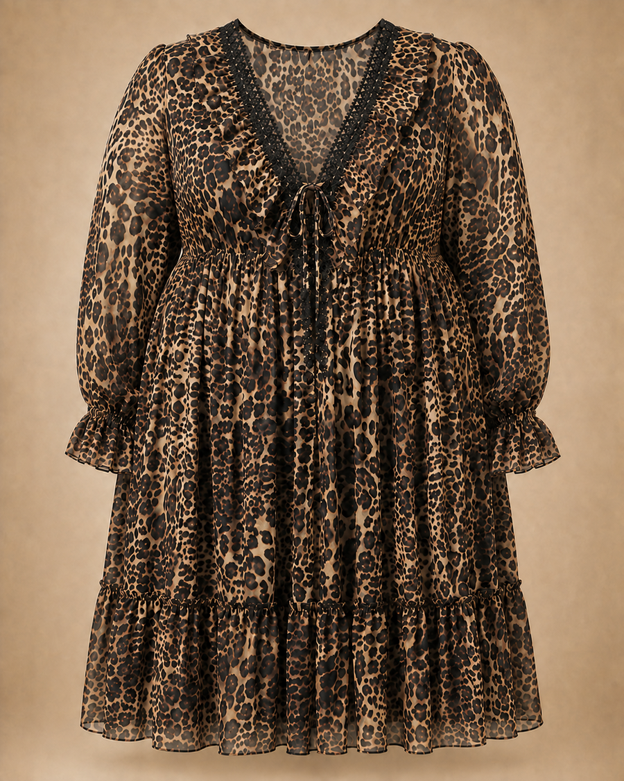 Robe léopard originale grande taille à dentelle et laçage effet corset
