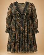 Robe léopard vert olive grande taille à dentelle et laçage effet corset