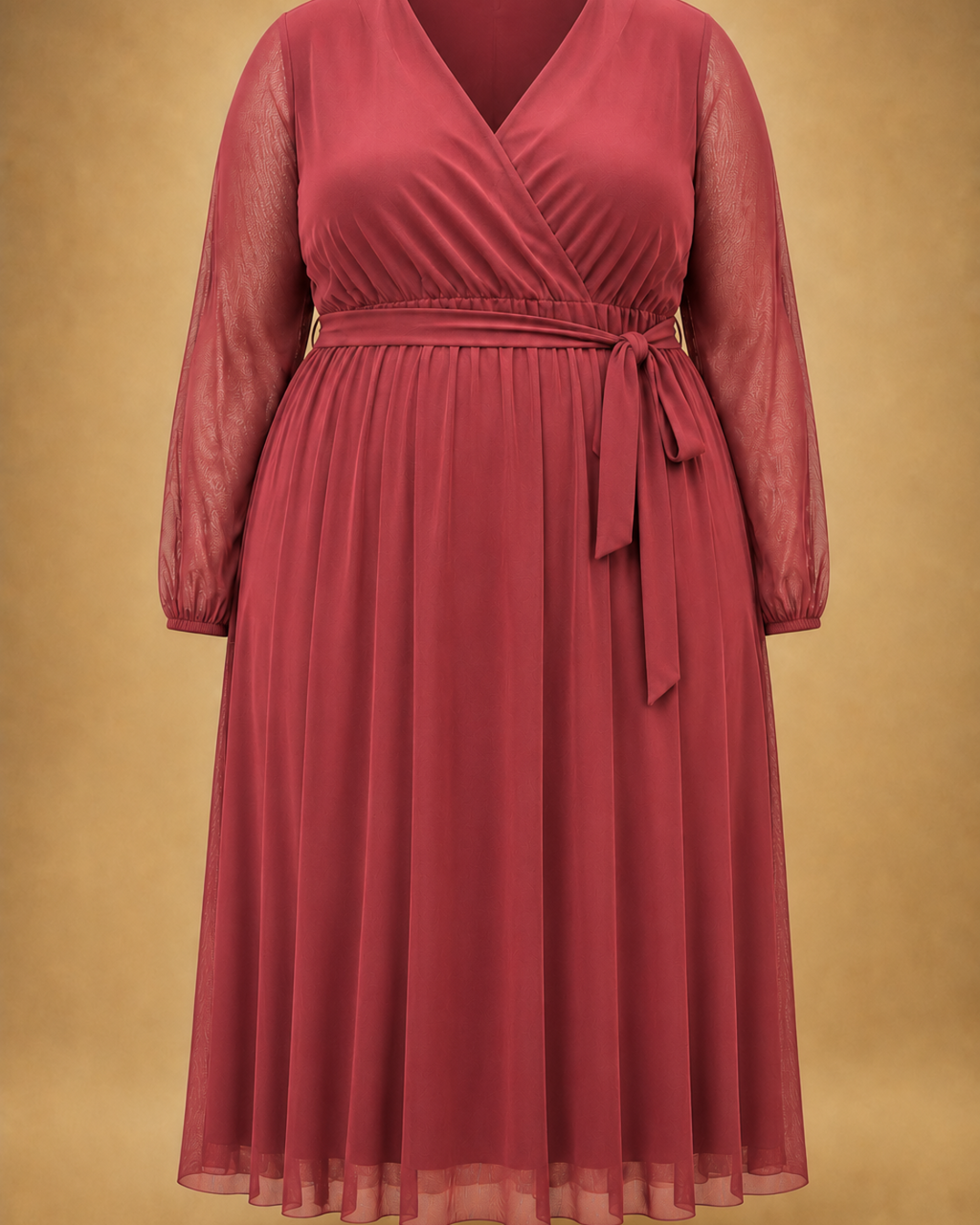 Robe midi cache-cœur en mesh grande taille bordeaux