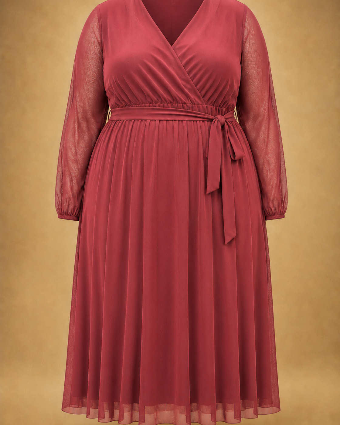 Robe midi cache-cœur en mesh grande taille bordeaux