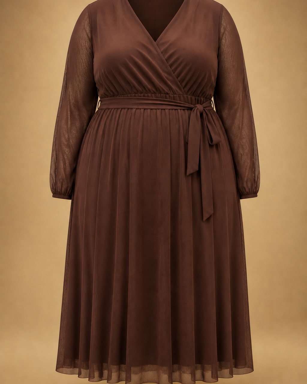 Robe midi cache-cœur en mesh grande taille chocolat