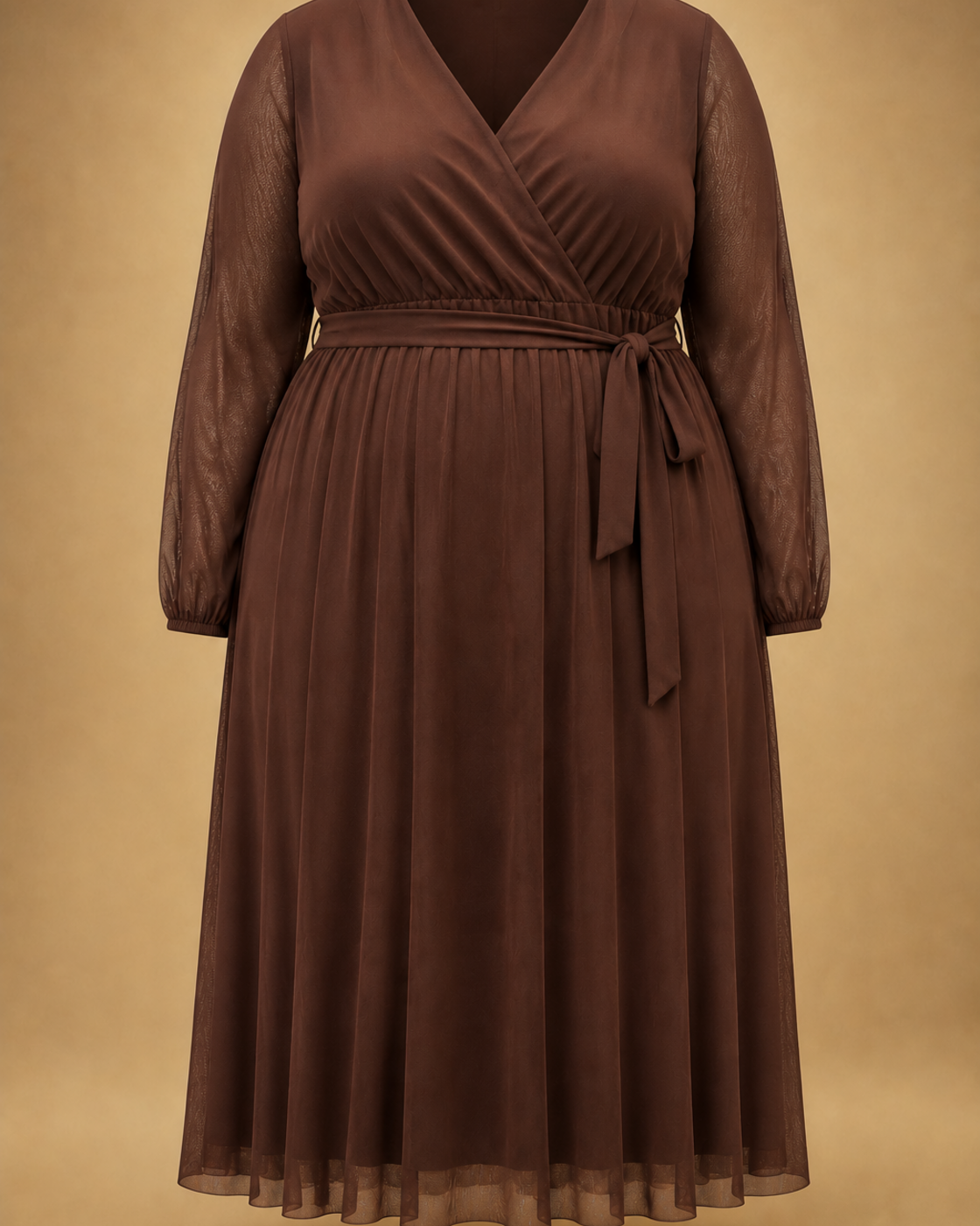 Robe midi cache-cœur en mesh grande taille chocolat