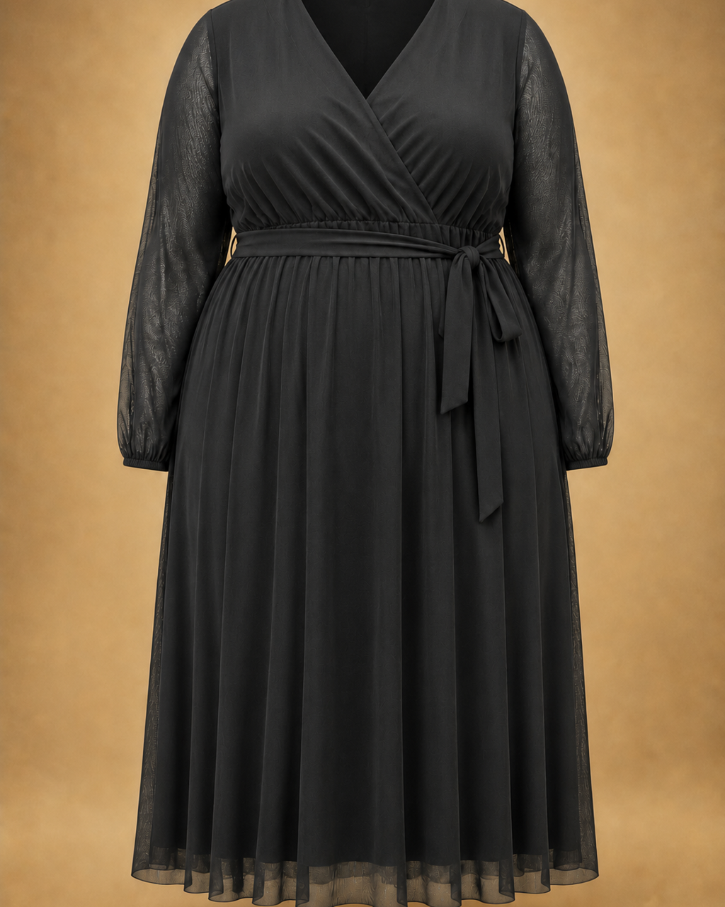 Robe midi cache-cœur en mesh grande taille noire