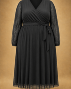 Robe midi cache-cœur en mesh grande taille noire