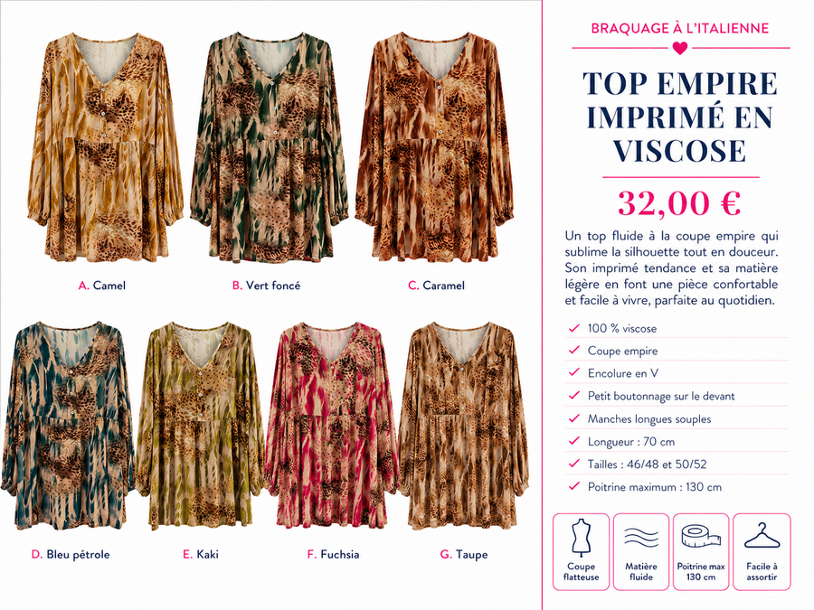 Top empire imprimé en viscose – 70 cm MM